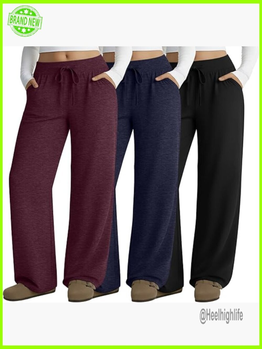 Plus Size Wide Leg Lounge Pants 3 Pack Drawstring Pockets Yoga Sweatpants